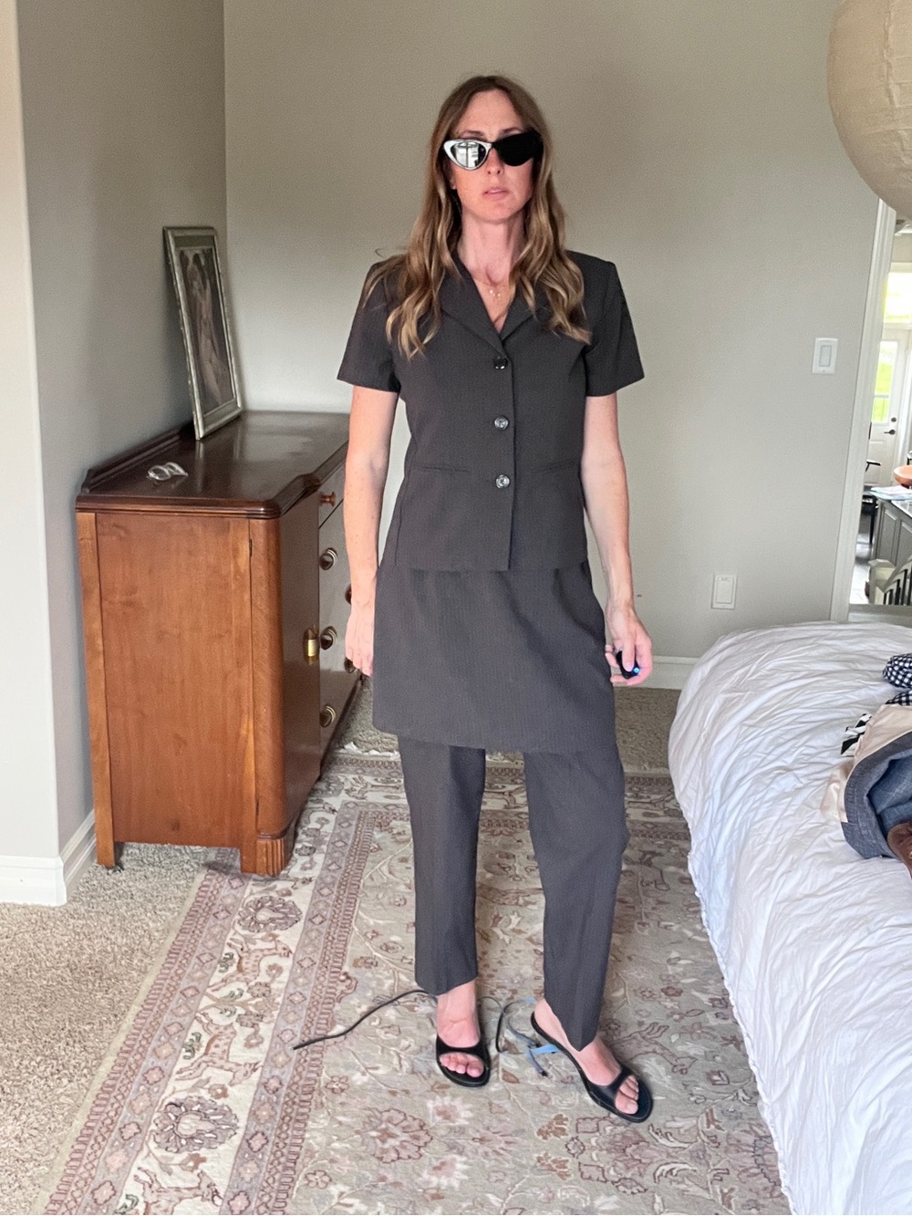 Vintage 3 Pc grey Pant Suit Skirt Suit Set Womens Office wear Y2K  90sQuiet Lux